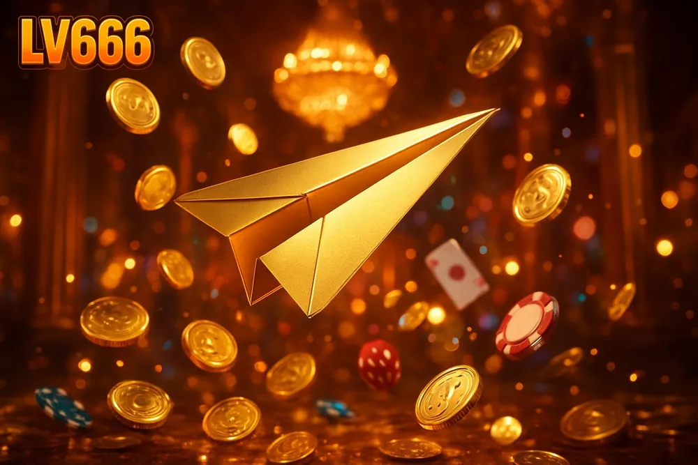 LV666 app โ golden paper plane soaring through falling coins LV666 app โ golden paper plane soaring through falling coins