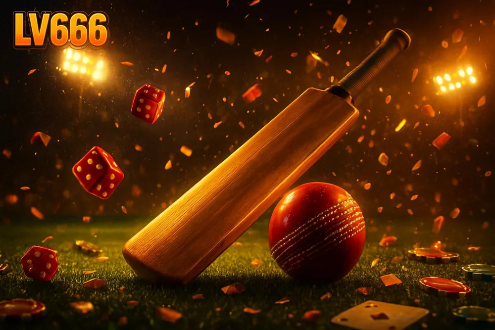 LV666 betting โ cricket bat and ball on floodlit rainy pitch LV666 betting โ cricket bat and ball on floodlit rainy pitch