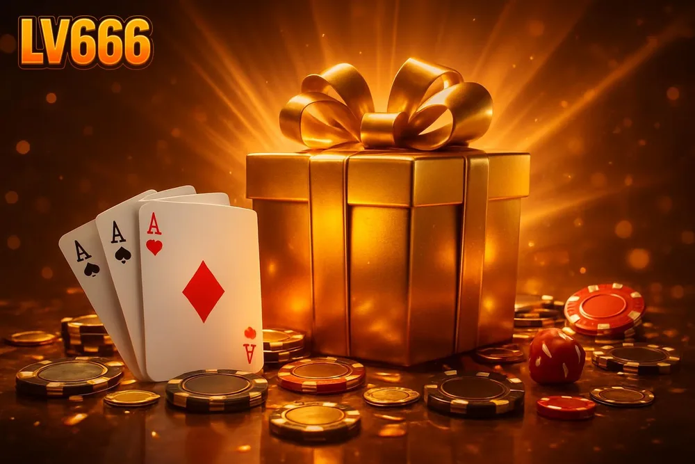 LV666 bonus โ golden gift box bursting open at champagne bar LV666 bonus โ golden gift box bursting open at champagne bar