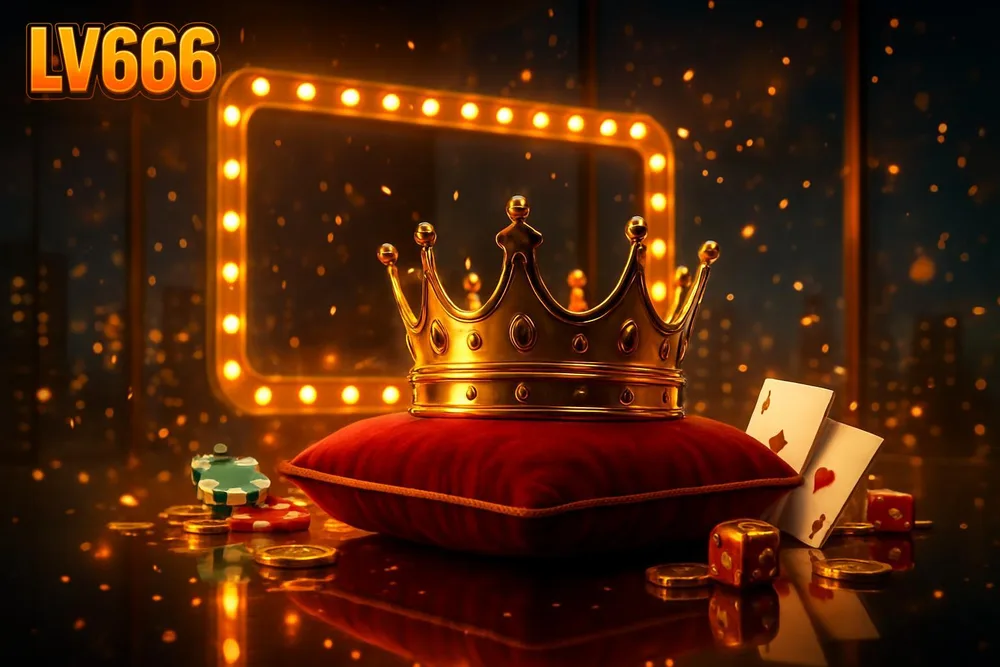 LV666 games โ golden crown on cushion above city reflections LV666 games โ golden crown on cushion above city reflections