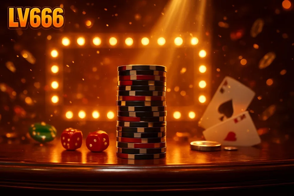 LV666 Bangladesh โ tall chip tower glowing on a bar counter LV666 Bangladesh โ tall chip tower glowing on a bar counter