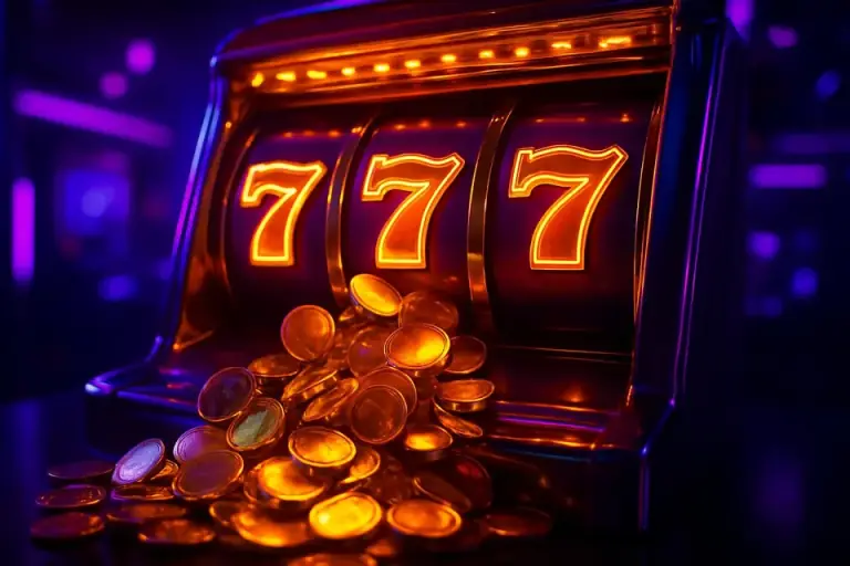 Golden slot machine reels with a cascade of coins, slots at LV666